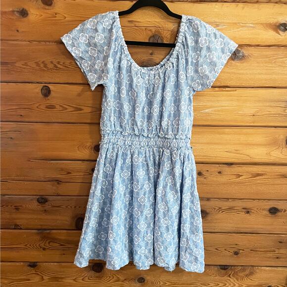 Boden Womens Blue Floral Eyelet Fit Flare Dress Size 2P - Picture 2 of 6